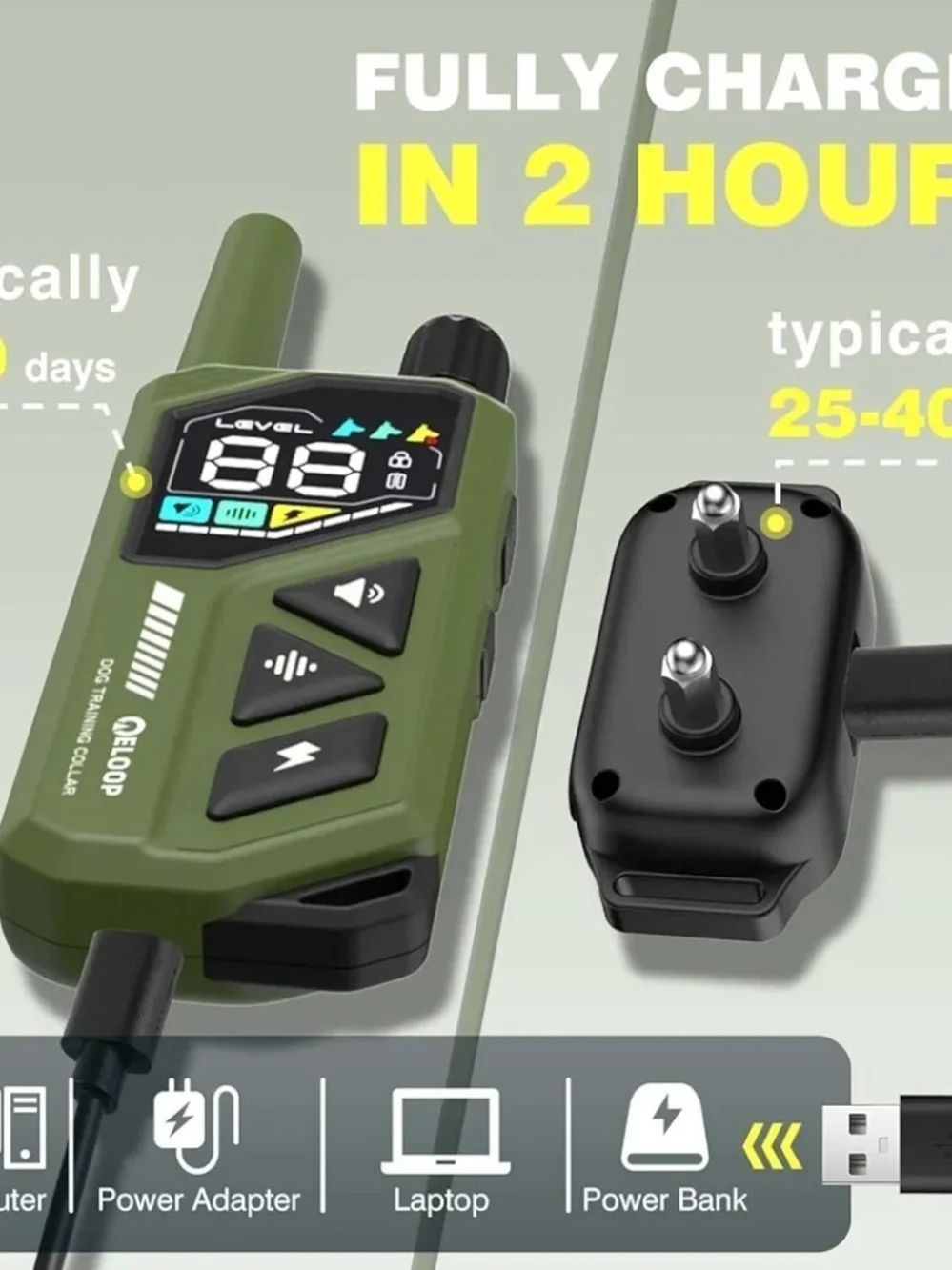 ELoop Dog Training Shock Collar Remote 3300FT IPX7 Rechargeable 3 Dog 5-120lb
